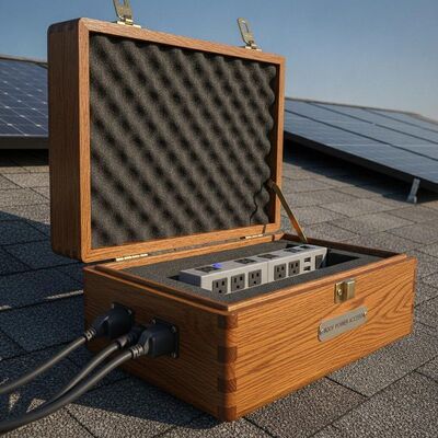 Деревянный корпус и пенопласт в комплекте с опцией удлинителя Powercon для доступа к электросети на крыше дома и интеграции электрических устройств.
